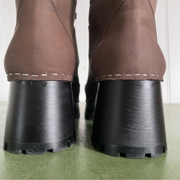 NWT Swedish Hasbeens TRAIL BOOTS in Brown/Black Nubuck w Wooden Heels - Picture 10 of 15
